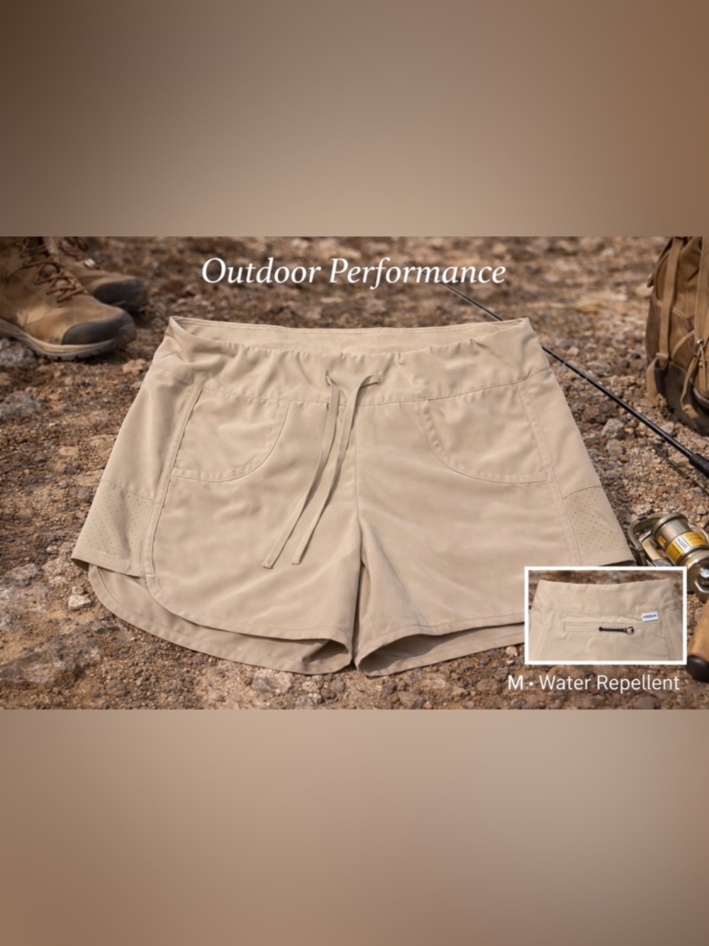 Magellan Water Repellent Hiking Shorts Medium Khaki Outdoor Fishing Trail Shorts